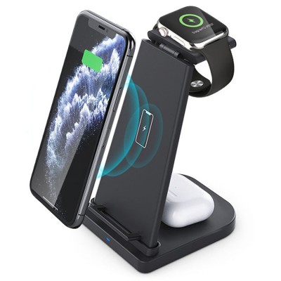 New Design Office Desktop 3 in 1 Foldable Simple Multifunction Wireless Charge Stand For iPhone/iWatch/Airpods